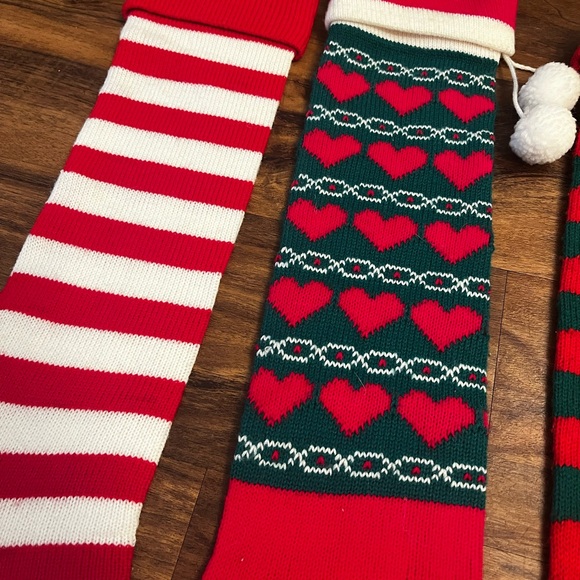 Vintage Festive Striped and Heart Christmas Stockings - Picture 2 of 3